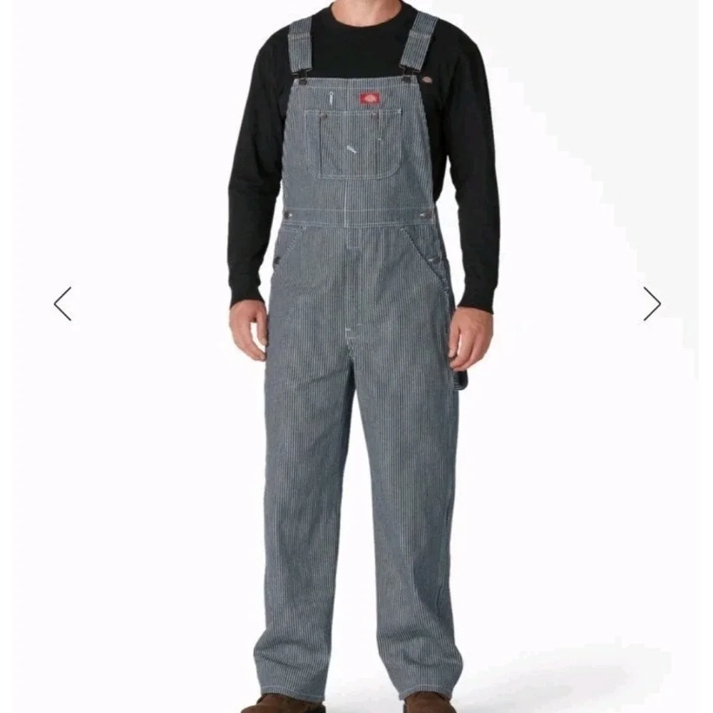 Dickies Hickory Bib Overalls Men Size 44x30 Railroad Stripe Denim